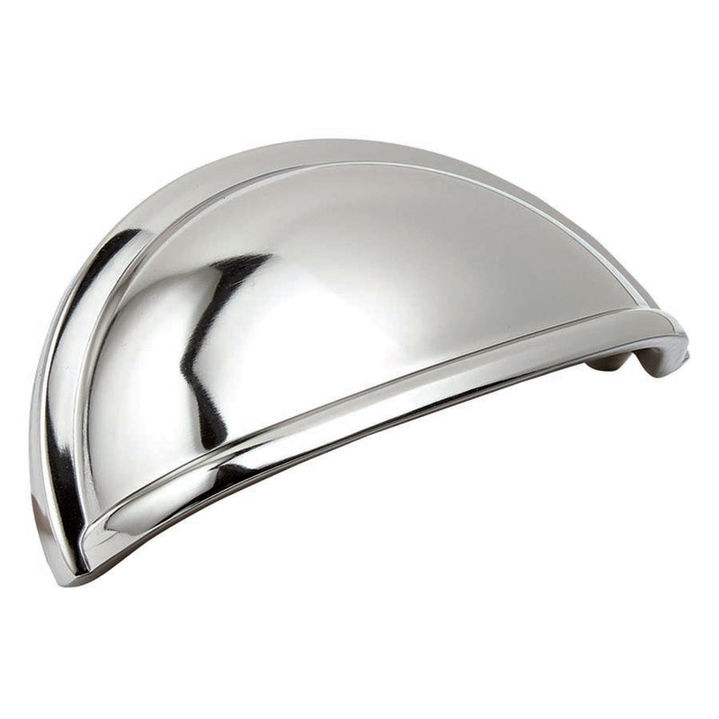 Emery Jensen 3-inch center-to-center cup pull handle for cabinets, made of durable metal with a polished finish.