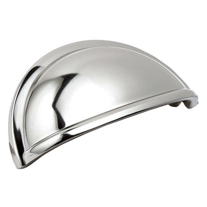 Emery Jensen 3-inch center-to-center cup pull handle for cabinets, made of durable metal with a polished finish.