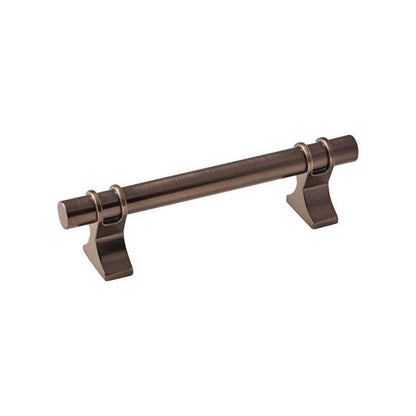 Emery Jensen pull handle, 3-3/4-inch center-to-center, designed for cabinets or furniture doors, in a sleek metallic finish.