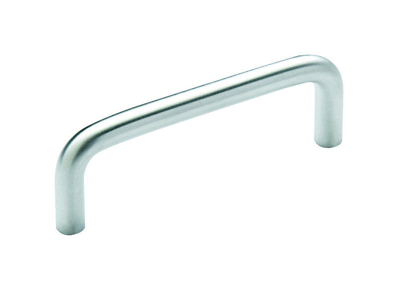 Emery Jensen pull handle for cabinets, 3-5/16 inch brushed chrome finish, durable metal kitchen or furniture pull.