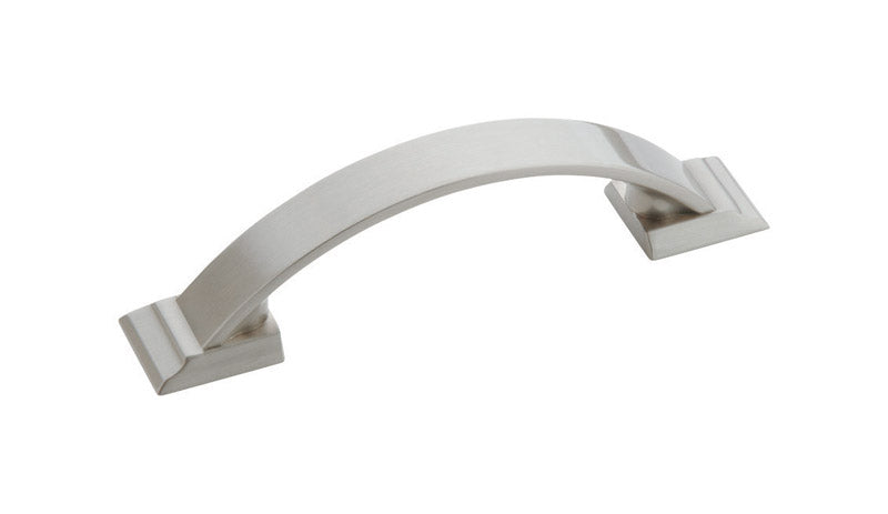 Emery Jensen 3-inch pull handle with satin nickel finish, suitable for cabinets or furniture, shown against a plain background.