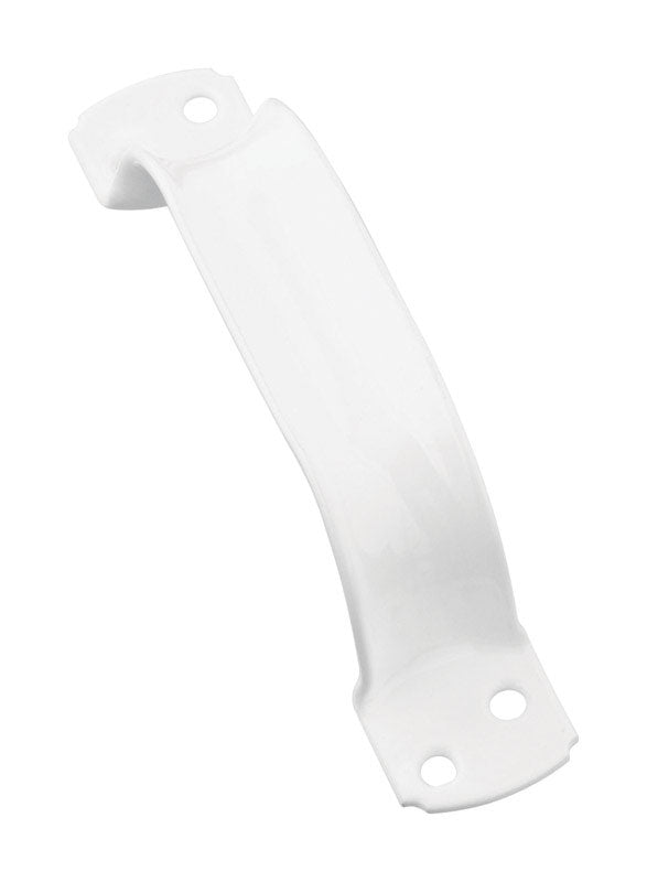 Emery Jensen door pull handle, 6-3/4 inches wide, white coated, designed for sturdy door pulls and push plates.