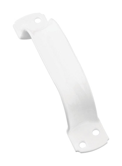 Emery Jensen door pull handle, 6-3/4 inches wide, white coated, designed for sturdy door pulls and push plates.
