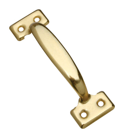 Emery Jensen brass utility pull handle measuring 5-3/4 inches, suitable for doors or furniture with a polished finish.