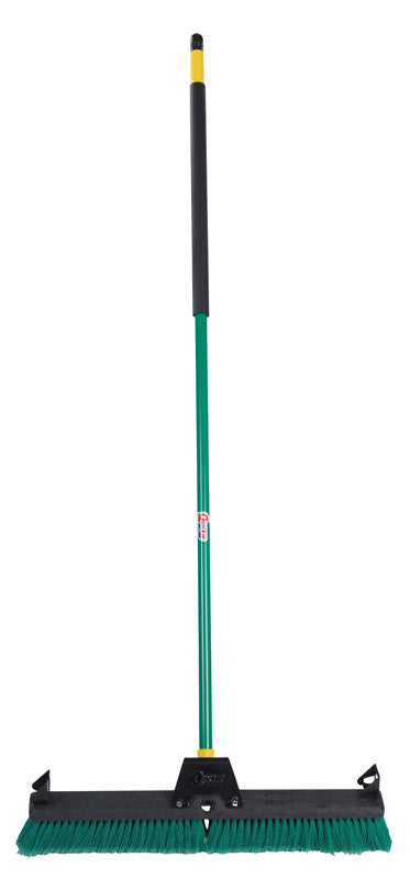 Emery Jensen 24-inch push broom with in/out bristles for sweeping indoor and outdoor surfaces.