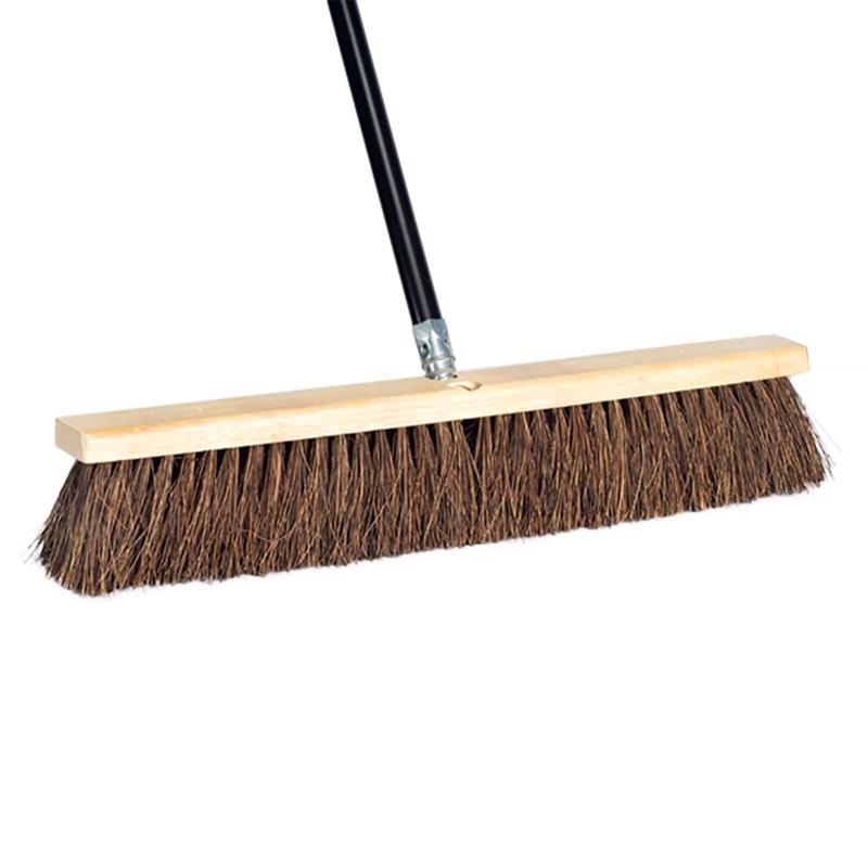 Emery Jensen 24-inch garage push broom with sturdy bristles and ergonomic handle for sweeping garage floors.
