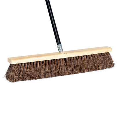 Emery Jensen 24-inch garage push broom with sturdy bristles and ergonomic handle for sweeping garage floors.
