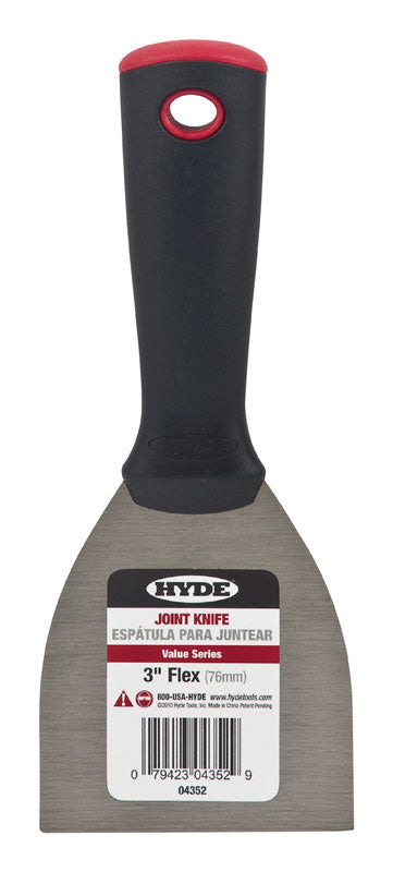 Set of five Emery Jensen SCRAPR WALL 3" FLEX Hyde putty and joint knives for drywall finishing and taping.