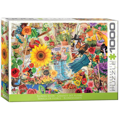 Emery Jensen 13+ floral puzzle featuring colorful flower images on a cardboard box. Suitable for ages 13 and up.