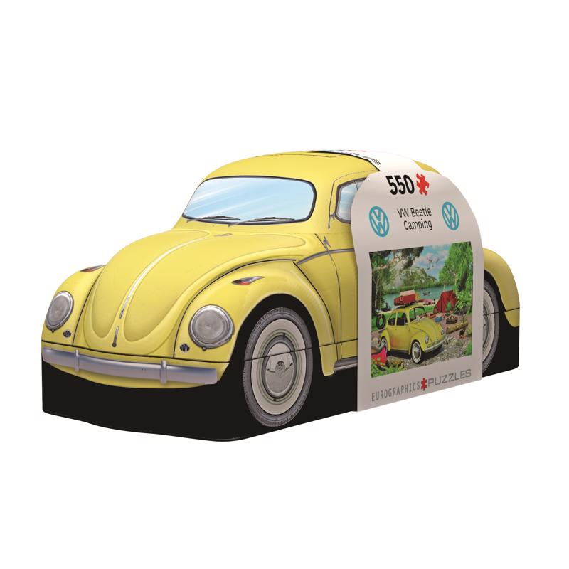 Yellow beetle puzzle by Emery Jensen featuring a 550-piece puzzle with vibrant beetle artwork.
