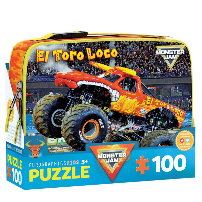 Emery Jensen PZL EL TR LC MNSTR JM puzzle featuring a detailed monster design on colorful puzzle pieces.
