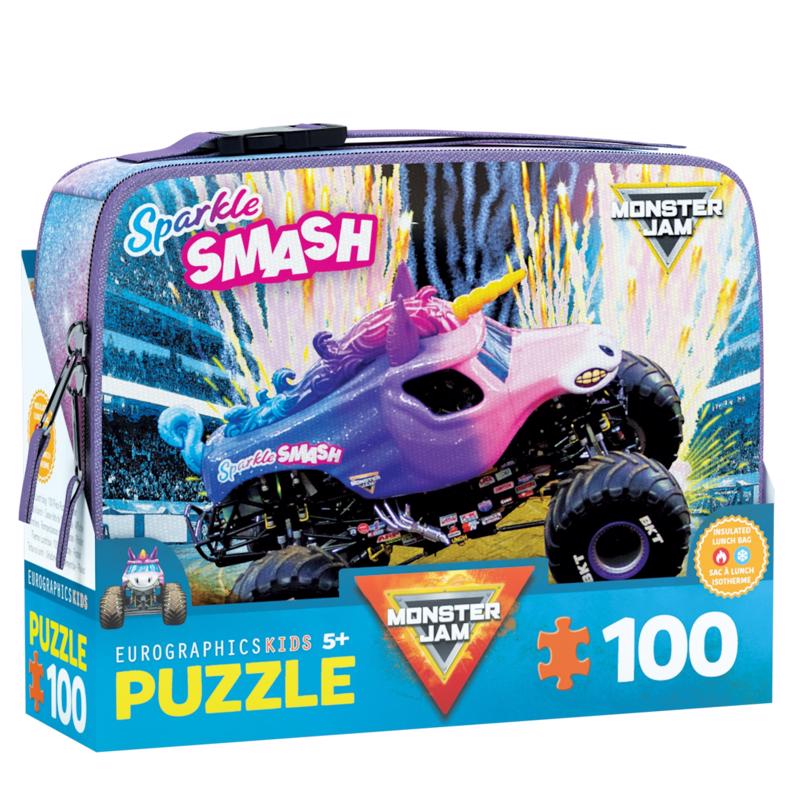 Emery Jensen puzzles featuring a lunch bag with a colorful sparkly smash design, perfect for puzzle enthusiasts.