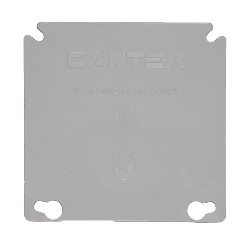 Square 4-inch PVC blank cover by Emery Jensen, used for electrical boxes and covers in durable PVC material.