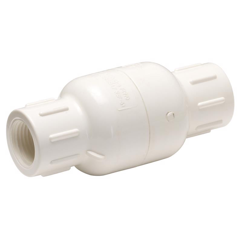 PVC check valve 1 inch FPT by Emery Jensen, shown in a durable PVC check valve box for plumbing applications.