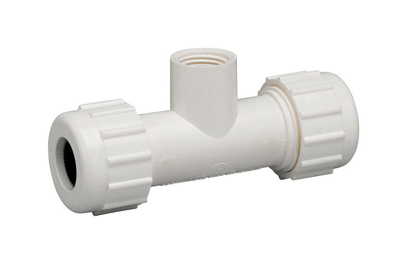 Emery Jensen PVC compression fitting Tee 1x1 inch, durable plumbing connector with compression fittings for pipe installation.