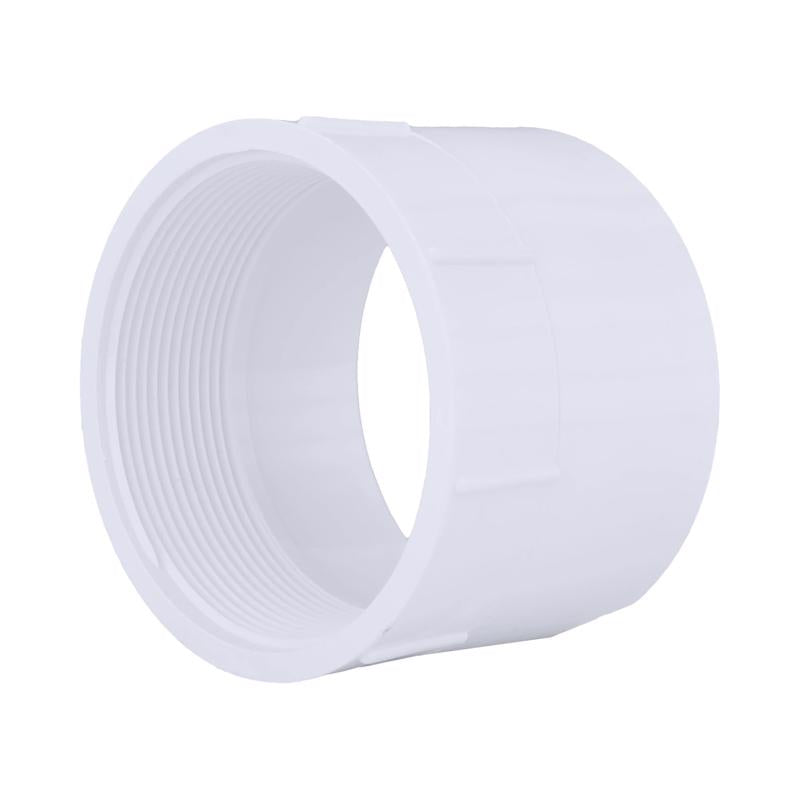 PVC DWV adapter fitting from Emery Jensen, 4-inch diameter, with FPT connection for drainage pipe applications.