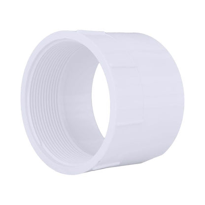 PVC DWV adapter fitting from Emery Jensen, 4-inch diameter, with FPT connection for drainage pipe applications.