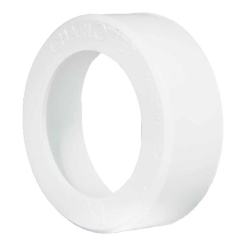 Emery Jensen PVC DWV fitting bushing, 6-inch spigot to hub, for plumbing drainage applications, durable PVC material.