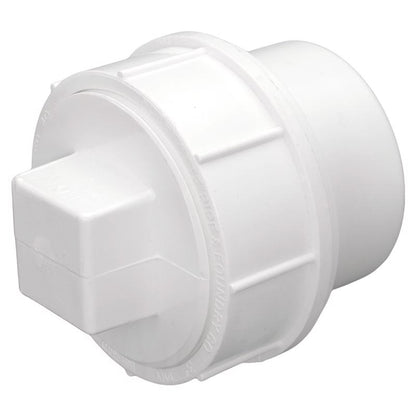 Emery Jensen PVC DWV fitting with cleanout plug, 3-inch diameter, used for drain, waste, and vent piping systems.
