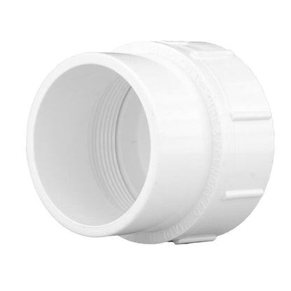 Emery Jensen PVC DWV fitting, 3-inch cleanout with spigot and FPT connections, used in plumbing drain, waste, vent systems