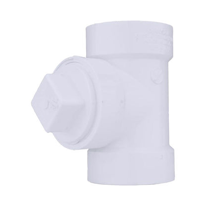 Emery Jensen PVC DWV fittings cleanout tee with plug, 1-1/2 inch diameter, used for plumbing drain, waste, and vent systems.