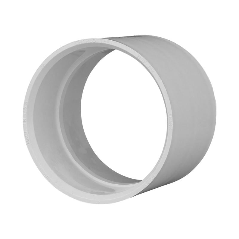 Emery Jensen PVC DWV fittings, 2-inch couple, SCH40HXH, durable white plastic plumbing components for drain, waste, and vent systems