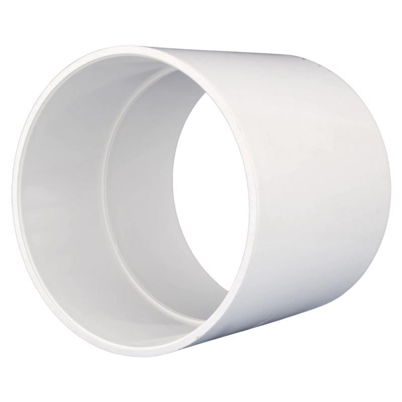 Emery Jensen couple PVC DWV fittings, 3-inch diameter, durable white plastic pipes for drainage and vent system connections.