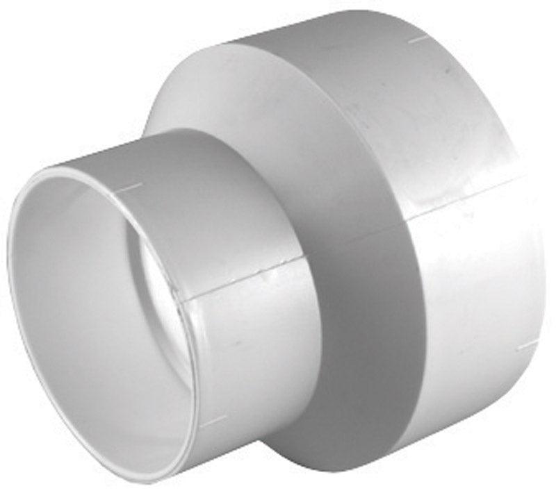 Emery Jensen PVC DWV fitting, red reducer coupling SD30 3x2 for drainage pipe connections, with threaded ends.