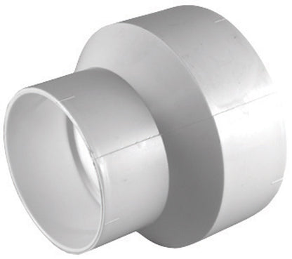Emery Jensen PVC DWV fitting, red reducer coupling SD30 3x2 for drainage pipe connections, with threaded ends.