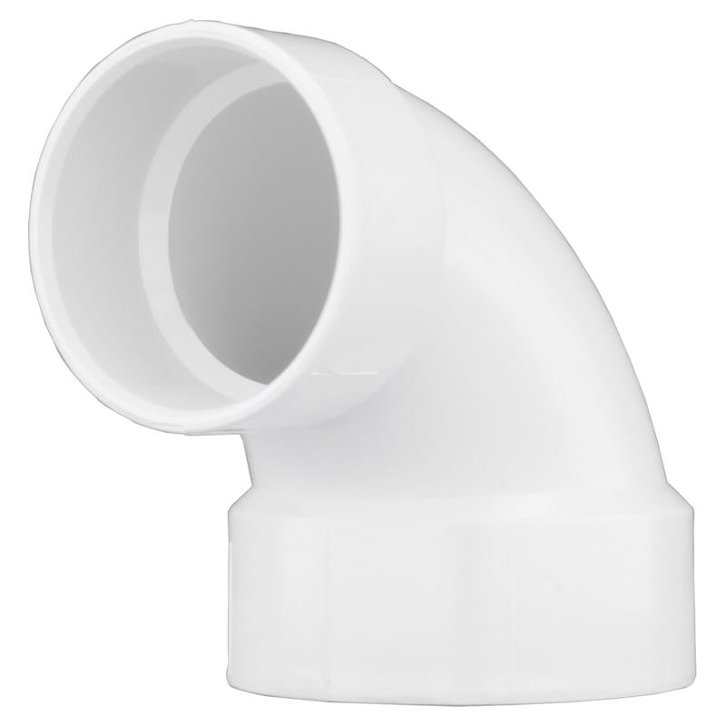 Emery Jensen PVC DWV fitting, 90-degree elbow, 4x3-inch size, plumbing pipe connector for drainage systems.