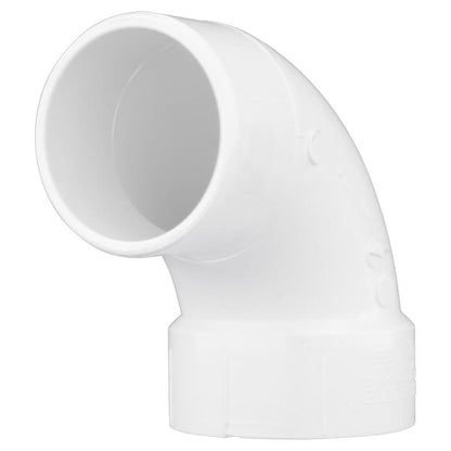 Emery Jensen 1.5-inch PVC DWV elbow fitting with street connection for plumbing and drainage systems.