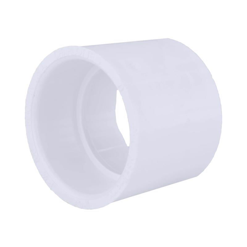 Emery Jensen PVC DWV fitting, 1-1/4 inch hub coupling, durable PVC sewer and drain pipe connection for plumbing systems.