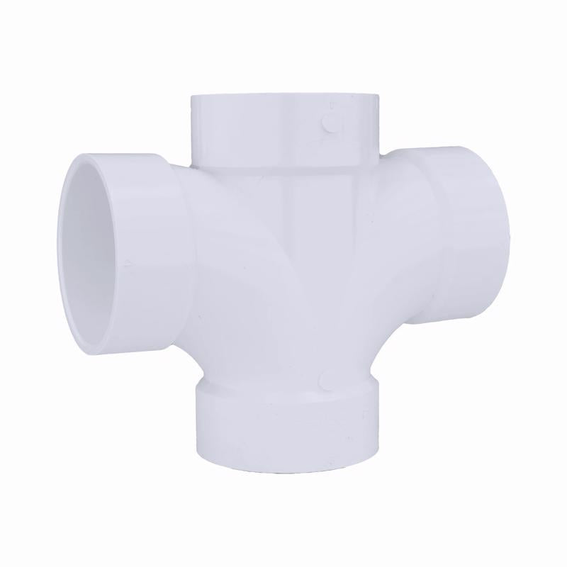 Emery Jensen PVC DWV fittings TEE double sanitary PVC 4-inch fitting for drainage and vent systems.