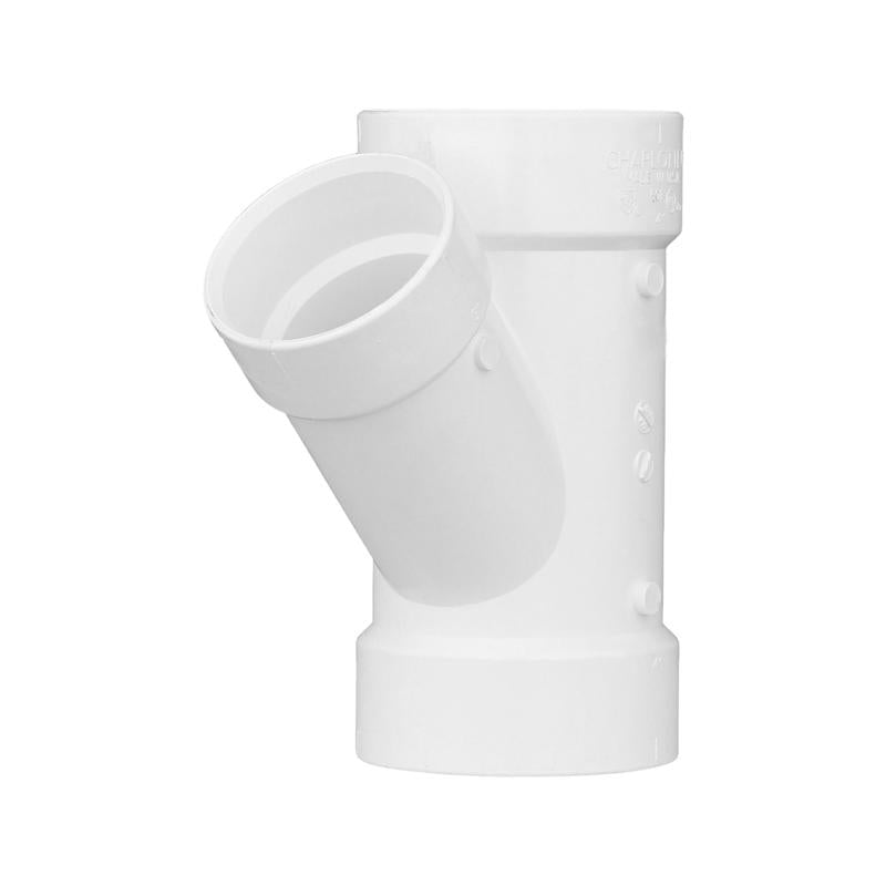 Emery Jensen Y 45 PVC SCH40 DWV fitting with 4S4SX3" size, used for plumbing drainage systems in construction.
