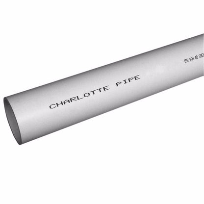 Emery Jensen PVC DWV pipe, Cellcor 4x20, gray plastic pipe for drainage and vent systems, shown in close-up.