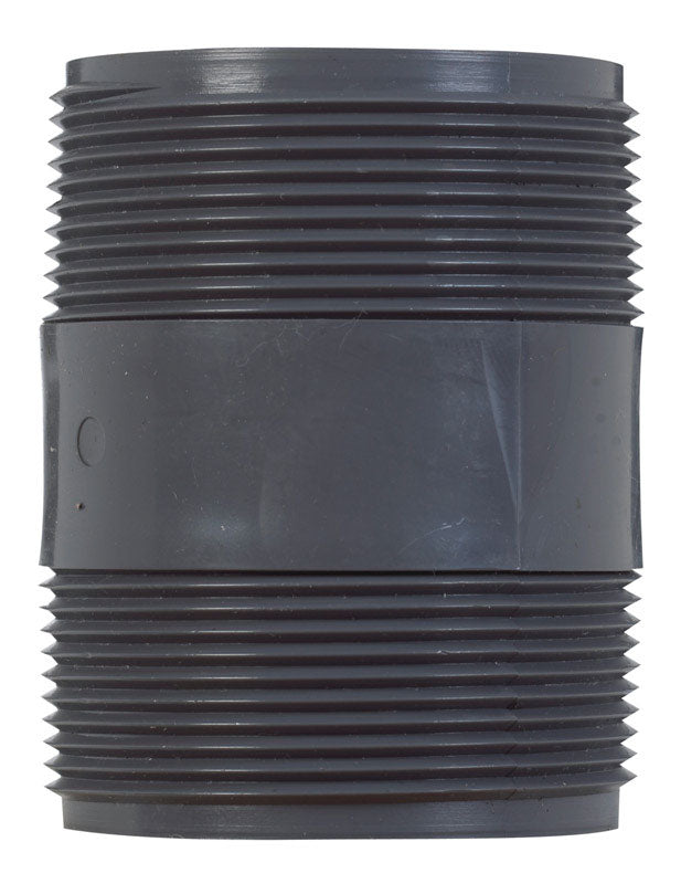 PVC Nipple SCH80 Emery Jensen 2-inch by 3-inch PVC fitting for plumbing, shown in the product image.