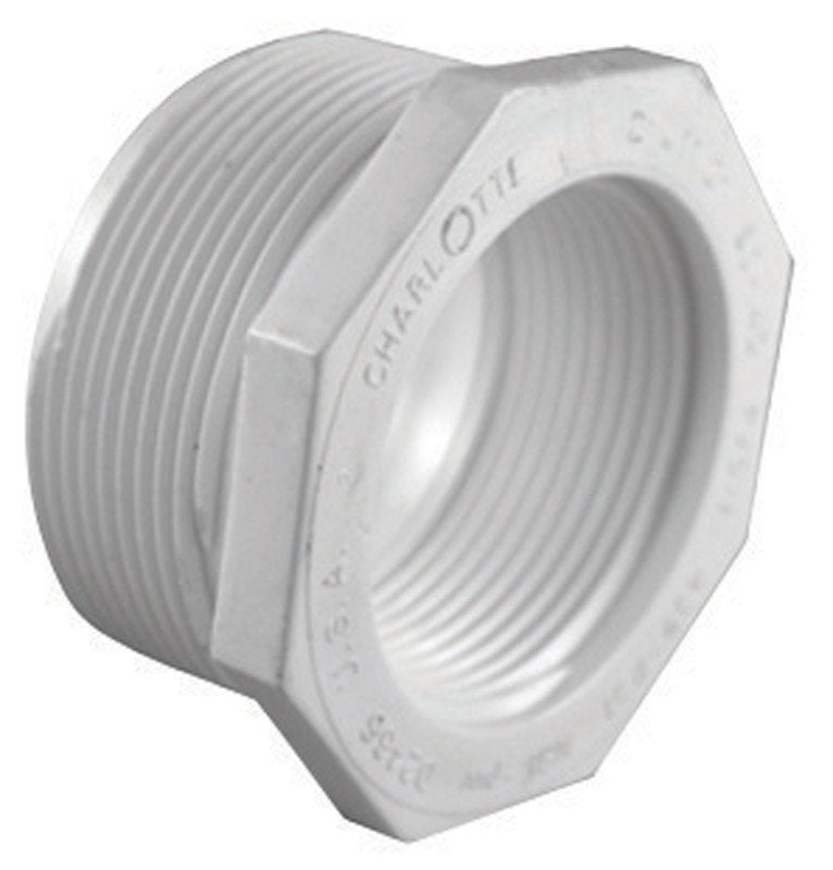 Emery Jensen PVC pressure fitting Bushing 1x1/2 MVG for durable plumbing connections.