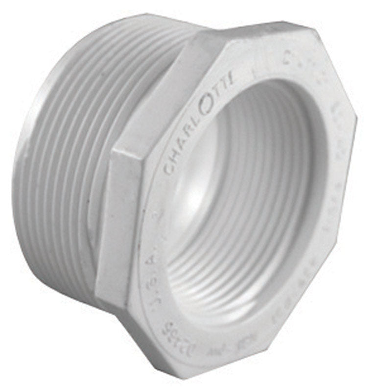 Emery Jensen PVC pressure fitting Bushing 2x1.25 MXF for DOM piping, made of durable PVC material.