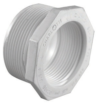 Emery Jensen PVC pressure fitting Bushing 2x1.25 MXF for DOM piping, made of durable PVC material.