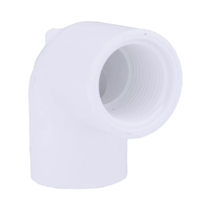 Emery Jensen PVC Pressure Fittings DOM 90-degree elbow, 3/4" FPT, durable PVC fitting for plumbing and irrigation systems.
