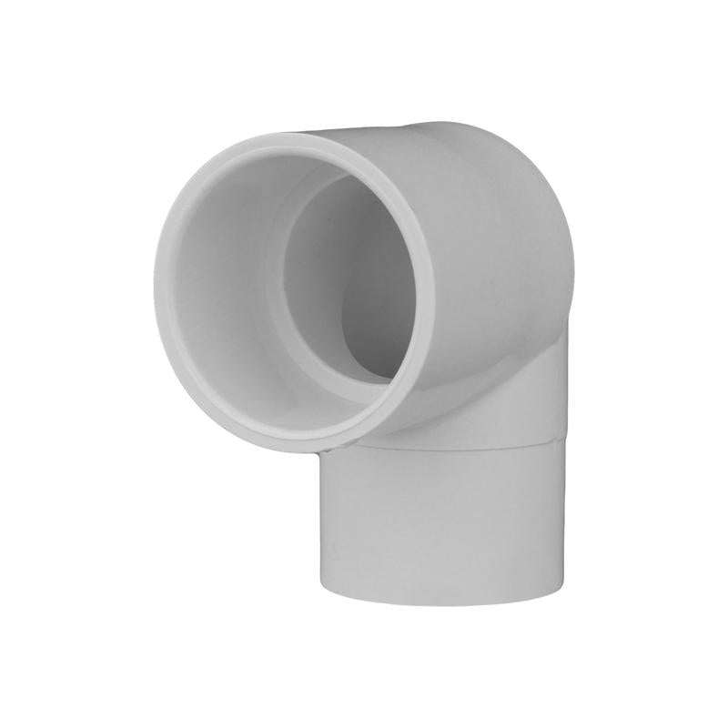 Emery Jensen 1.5-inch PVC ELBOW90 SPXSL SCH40 pressure fitting for plumbing, with a smooth curved elbow design.