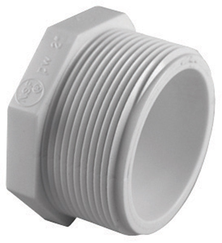 Emery Jensen PVC pressure fitting plug, SCH40 PVC 1.5-inch MPT threaded pipe fitting for plumbing applications