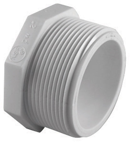 Emery Jensen PVC pressure fitting plug, SCH40 PVC 1.5-inch MPT threaded pipe fitting for plumbing applications