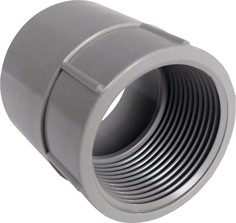 Female PVC adapter 1/2" SCH40 fitting by Emery Jensen for plumbing, showing the PVC fitting with threading and connection end.