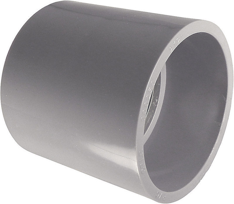 PVC coupling fitting, 3/4 inch size, from Emery Jensen's PVC SCH 40/80 fittings collection, used for plumbing connections.