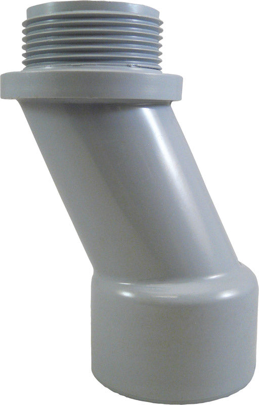 Emery Jensen 2-inch PVC SCH 40/80 meter offset fitting, durable white plastic pipe fitting for plumbing applications.