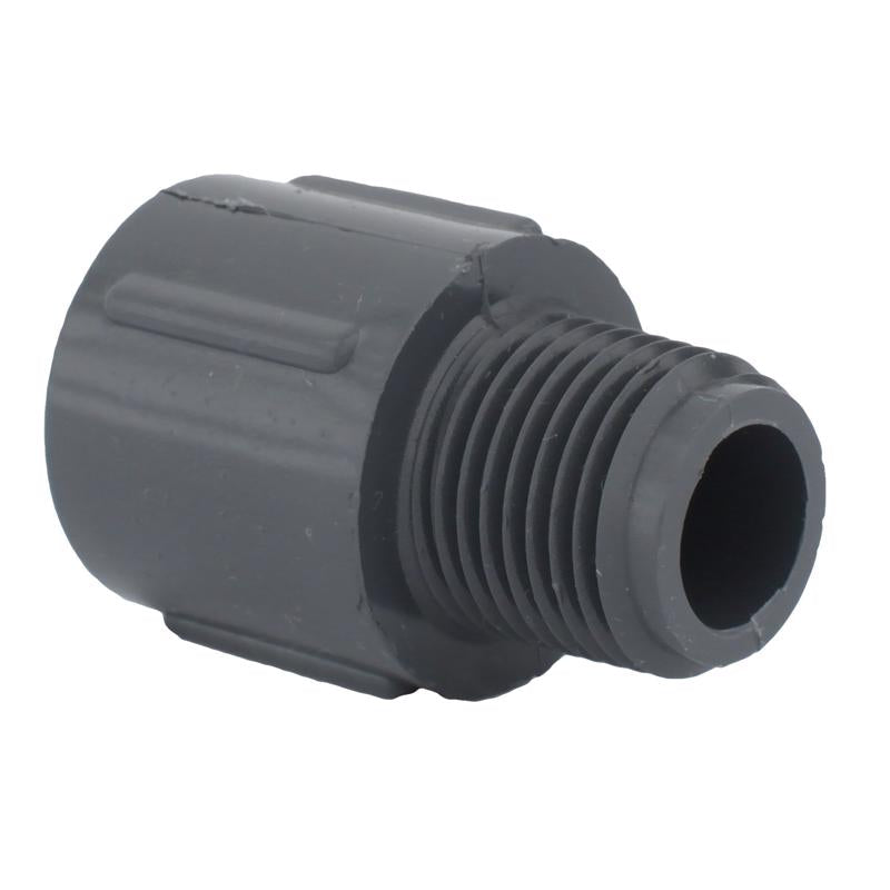 PVC Schedule 80 union adapter with 1/2 inch SXMPT fitting by Emery Jensen, used for plumbing connections