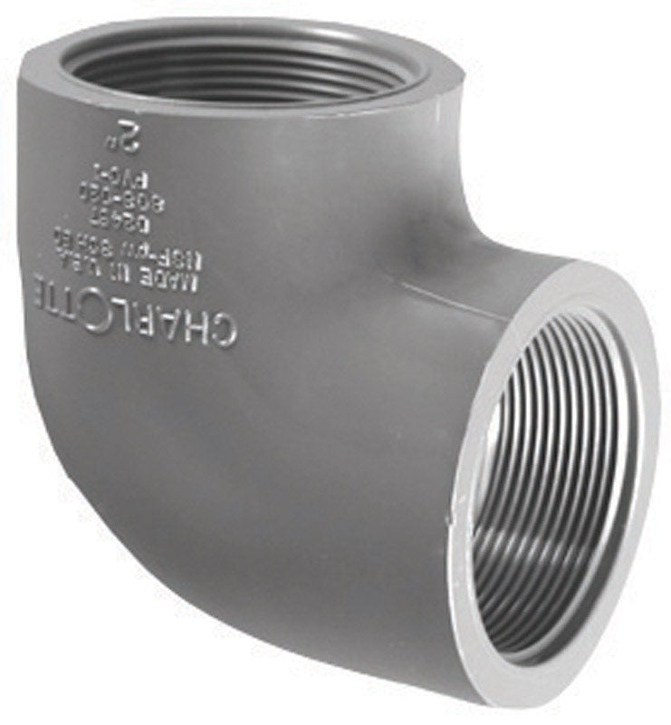 PVC Schedule 80 elbow 90-degree fitting with 1/2-inch FPT from Emery Jensen, used for plumbing or irrigation systems.