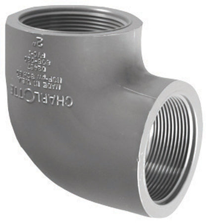 PVC Schedule 80 elbow 90-degree fitting with 1/2-inch FPT from Emery Jensen, used for plumbing or irrigation systems.