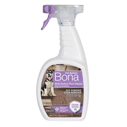 Emery Jensen MultiSRF CleanR dog floor cleaner in 32oz bottle, quick cleaning solution for pet-safe floor maintenance